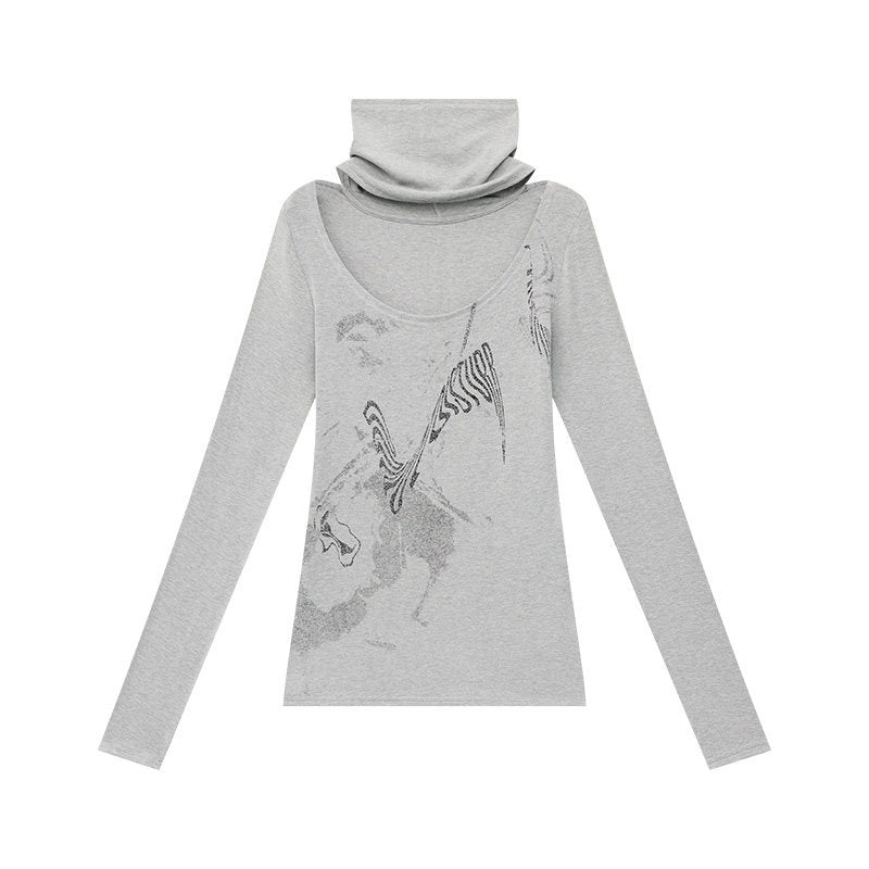 QIUQIU_STUDIO_Coffee_Black_Printed_Crewneck_Neckwarmer_Slim_Fit_Women&