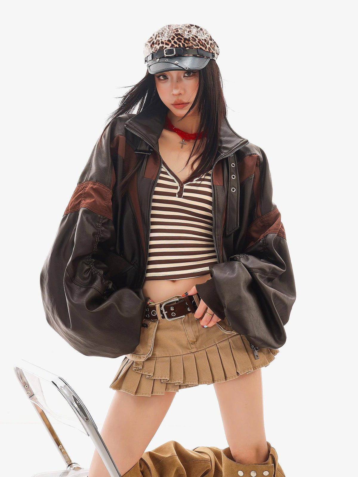 QIUQIU STUDIO Color Block Loose Fit Zipper Women&