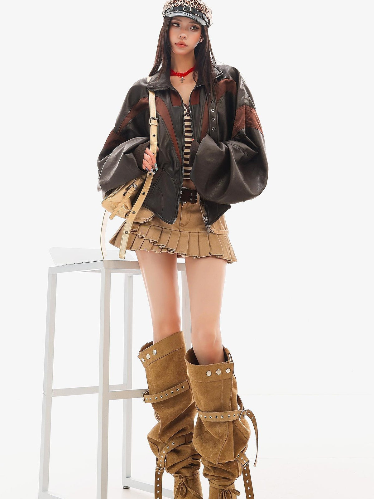 QIUQIU STUDIO Color Block Loose Fit Zipper Women&