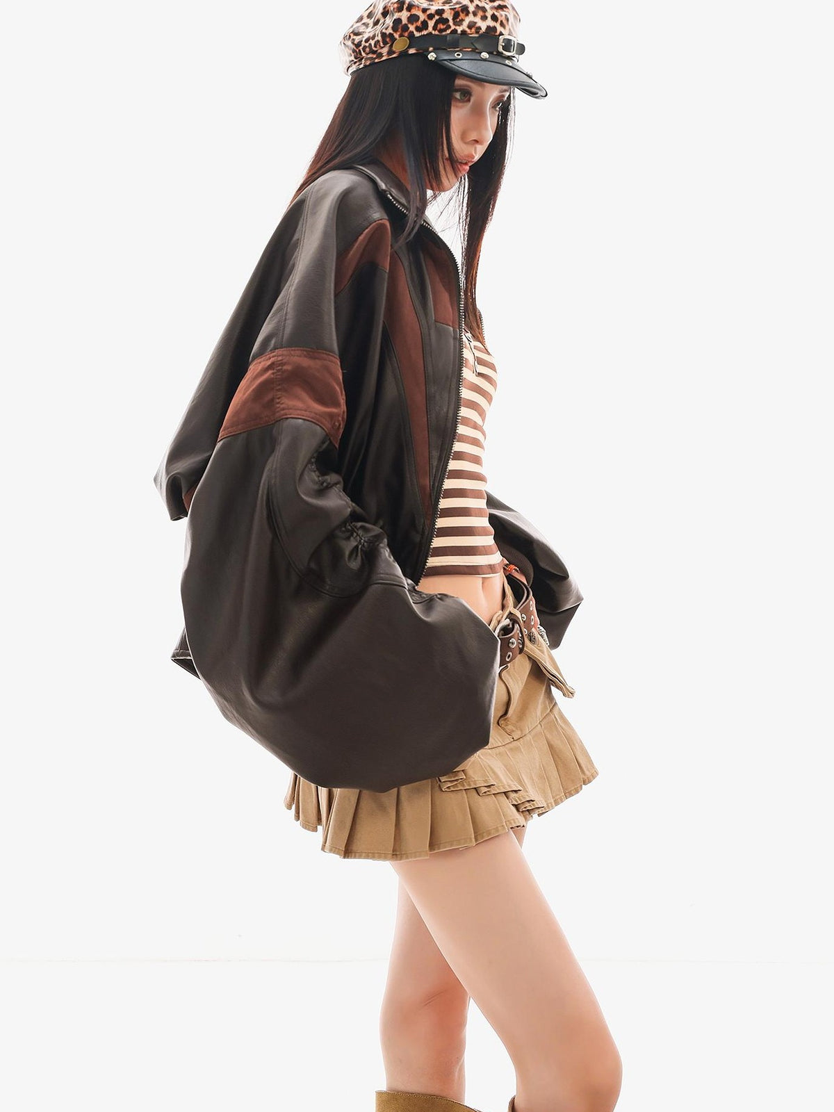 QIUQIU STUDIO Color Block Loose Fit Zipper Women&