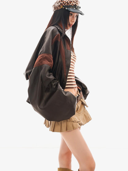 QIUQIU STUDIO Color Block Loose Fit Zipper Women&