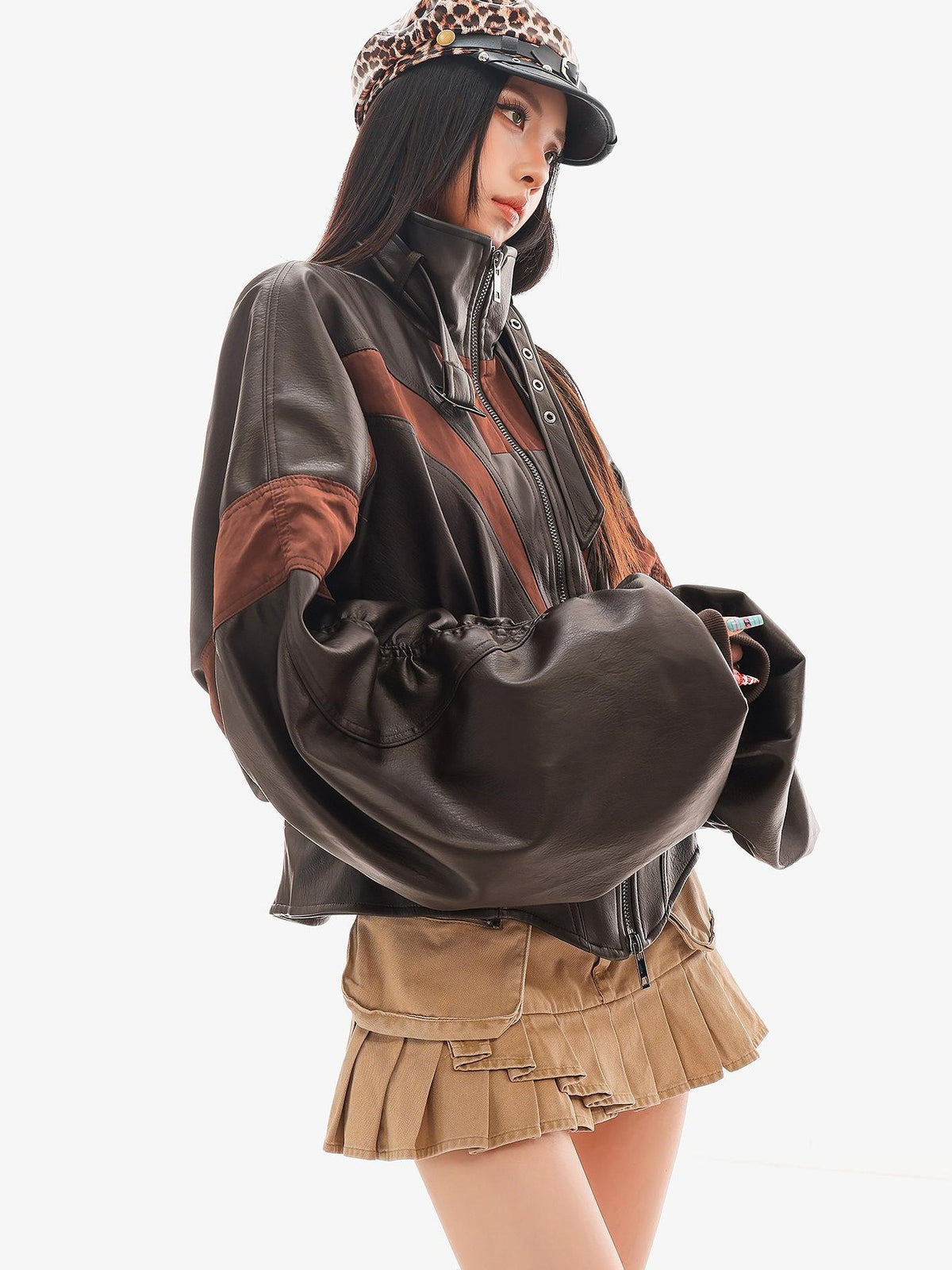 QIUQIU STUDIO Color Block Loose Fit Zipper Women&