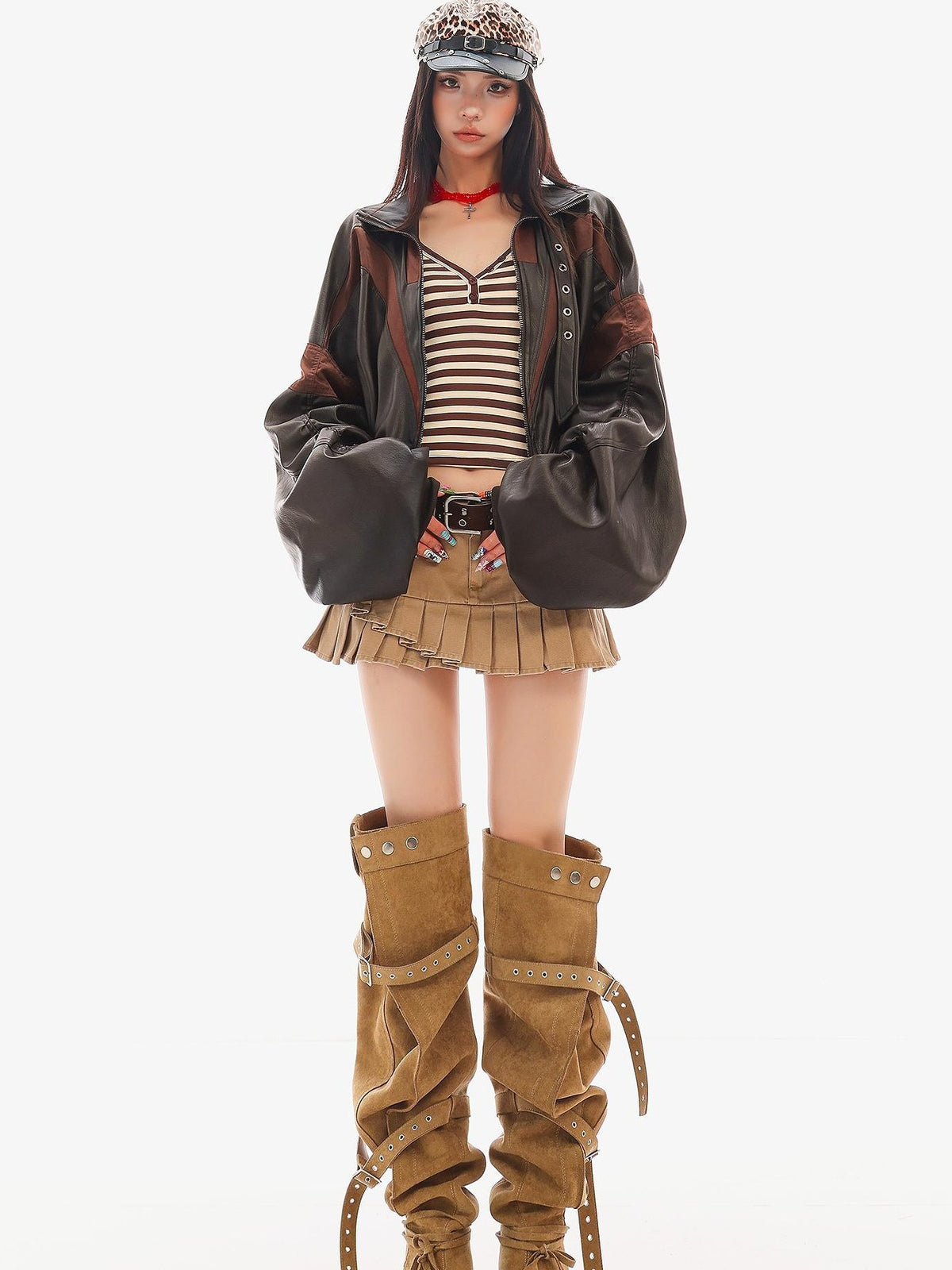 QIUQIU STUDIO Color Block Loose Fit Zipper Women&