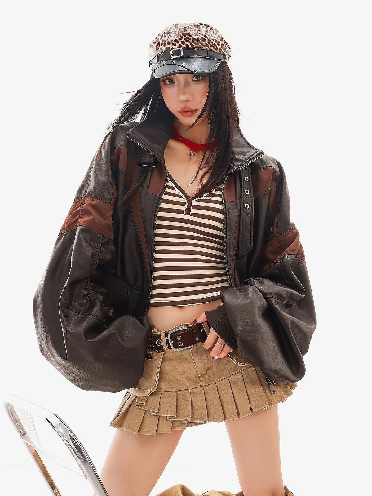 QIUQIU STUDIO Color Block Loose Fit Zipper Women&