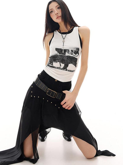 QIUQIU STUDIO Colorblock Creative Print Faux Layered Women&