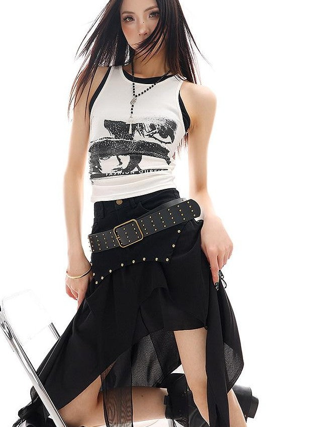 QIUQIU STUDIO Colorblock Creative Print Faux Layered Women&