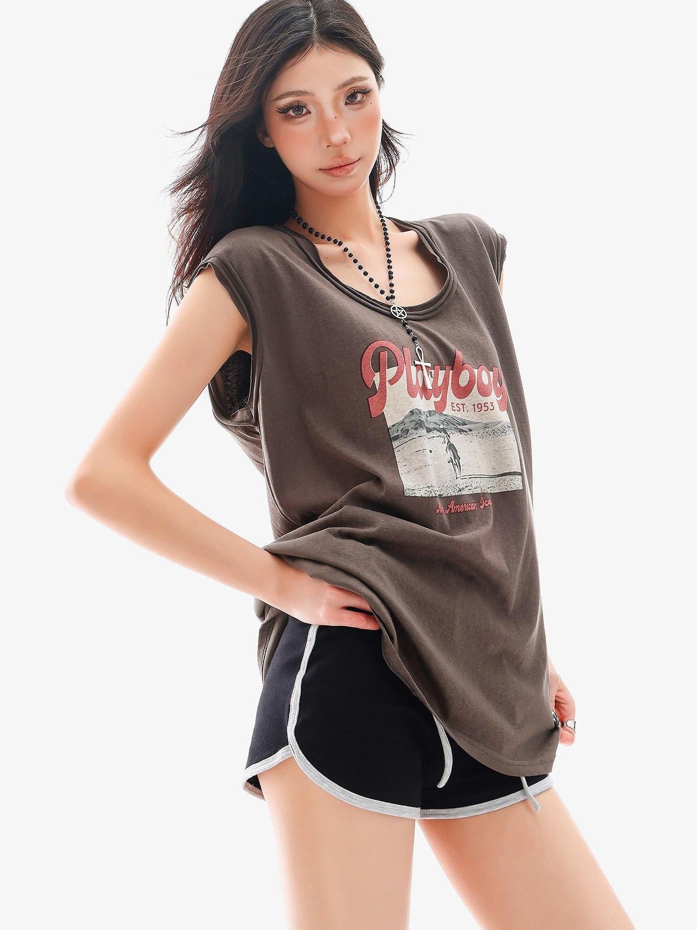 QIUQIU STUDIO Colorblock Drawstring Elastic Waist Straight Cut Women&