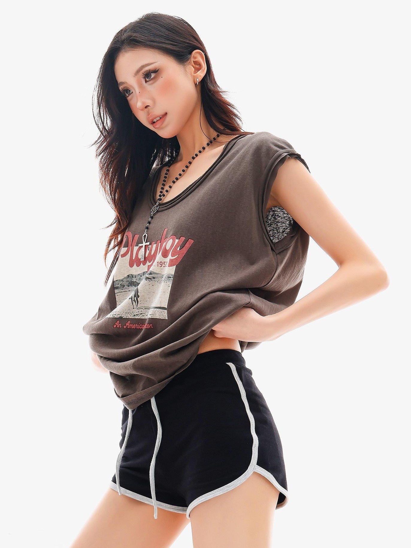 QIUQIU STUDIO Colorblock Drawstring Elastic Waist Straight Cut Women&