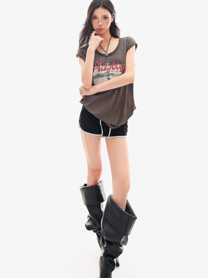 QIUQIU STUDIO Colorblock Drawstring Elastic Waist Straight Cut Women&