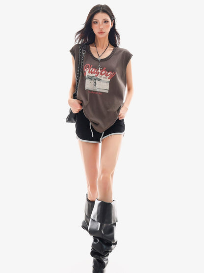 QIUQIU STUDIO Colorblock Drawstring Elastic Waist Straight Cut Women&