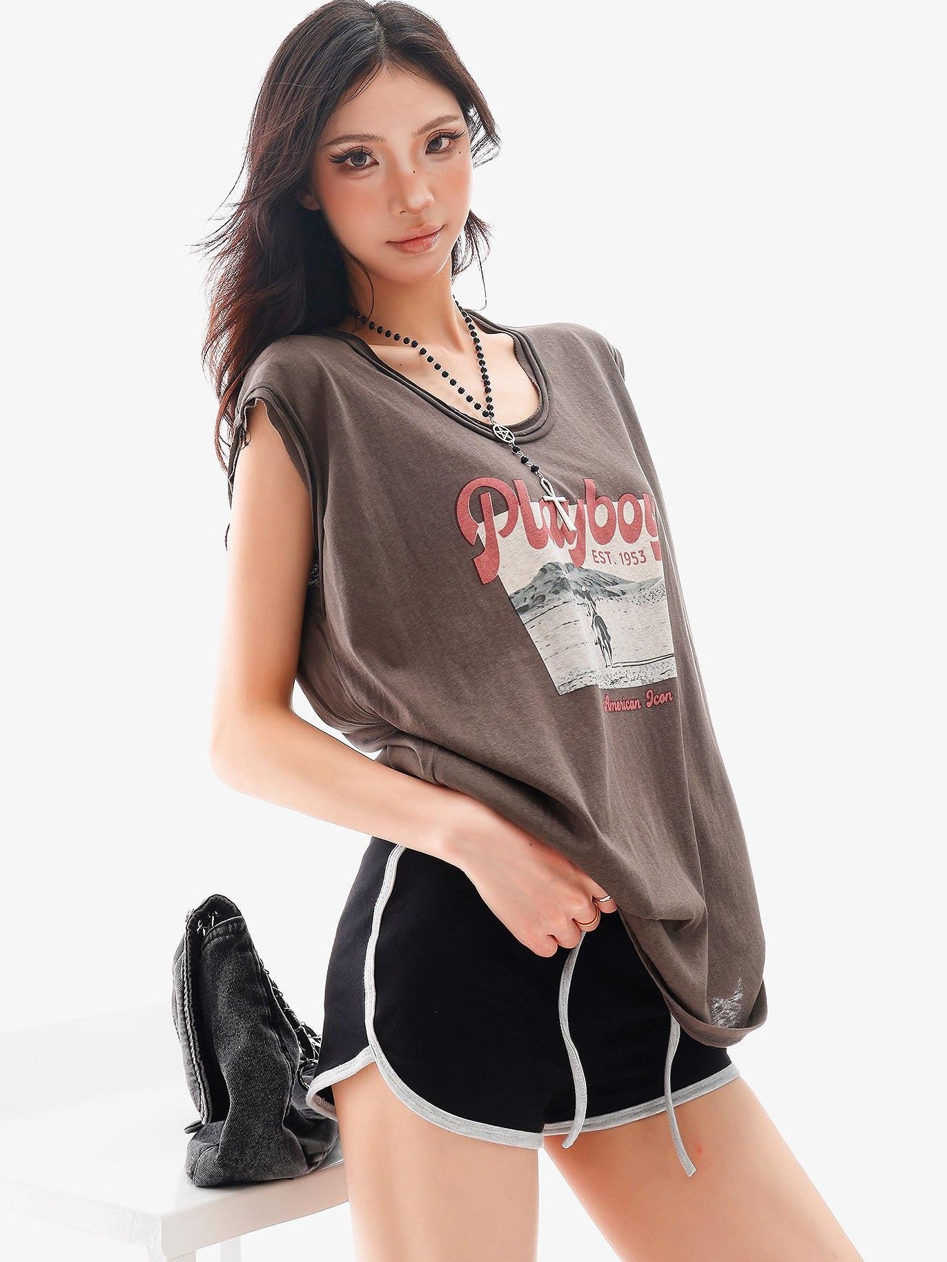 QIUQIU STUDIO Colorblock Drawstring Elastic Waist Straight Cut Women&