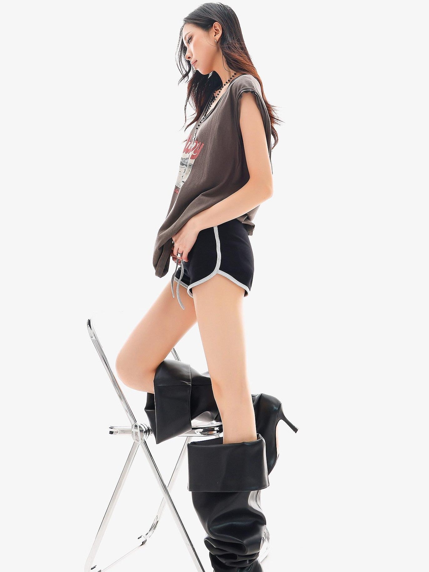 QIUQIU STUDIO Colorblock Drawstring Elastic Waist Straight Cut Women&