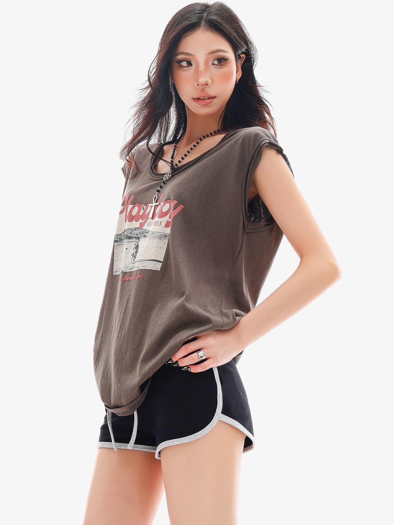 QIUQIU STUDIO Colorblock Drawstring Elastic Waist Straight Cut Women&