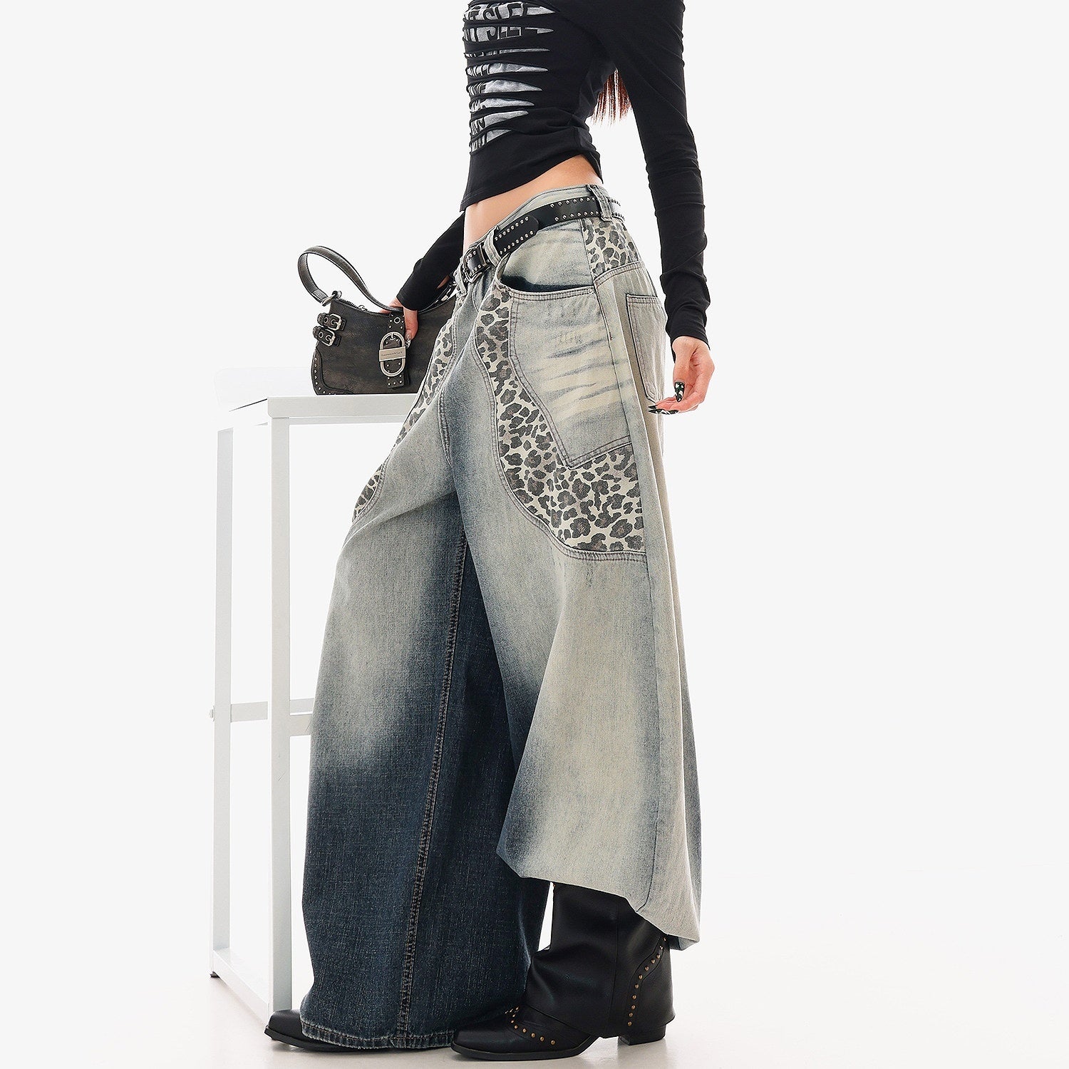 QIUQIU_STUDIO_Colorblock_Patchwork_Distressed_Off_Shoulder_Women&