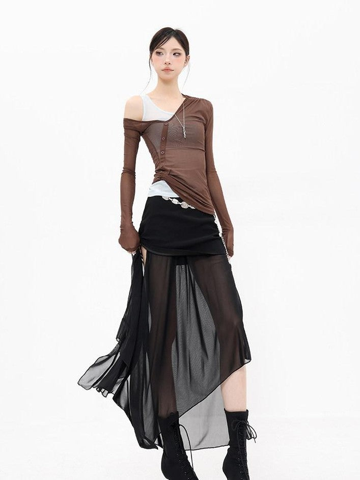 QIUQIU STUDIO Colorblock Patchwork Faux Two Piece Women&