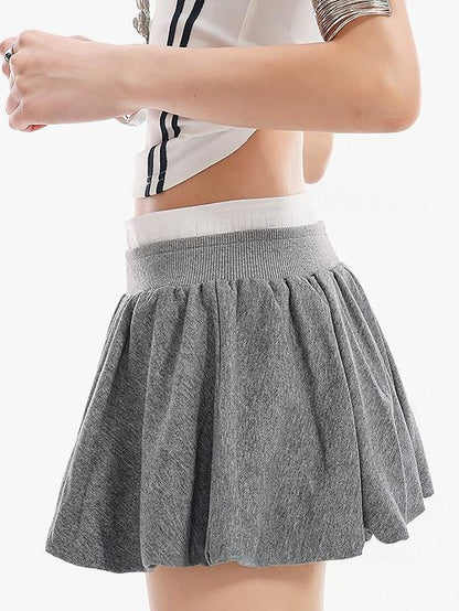 QIUQIU STUDIO Colorblock Patchwork Pleated Puff Mid Waist Lined Women&