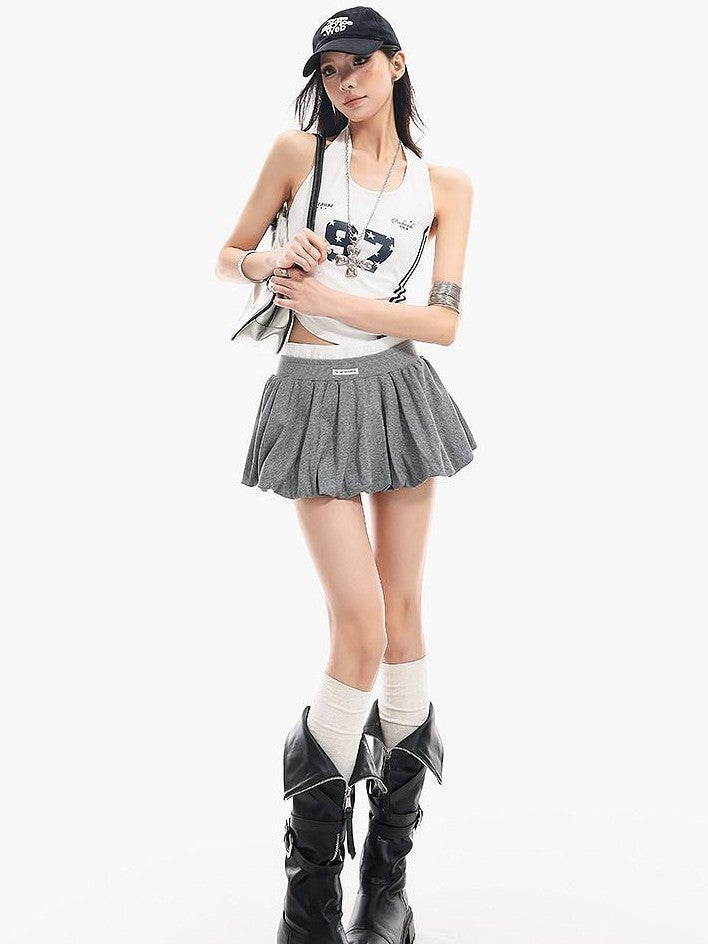 QIUQIU STUDIO Colorblock Patchwork Pleated Puff Mid Waist Lined Women&