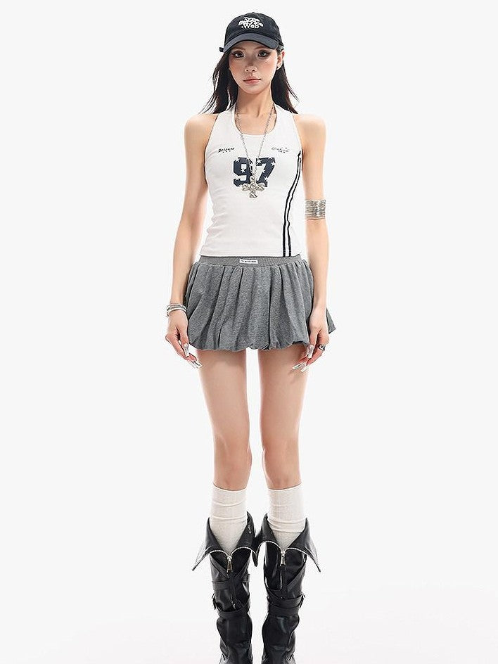 QIUQIU STUDIO Colorblock Patchwork Pleated Puff Mid Waist Lined Women&
