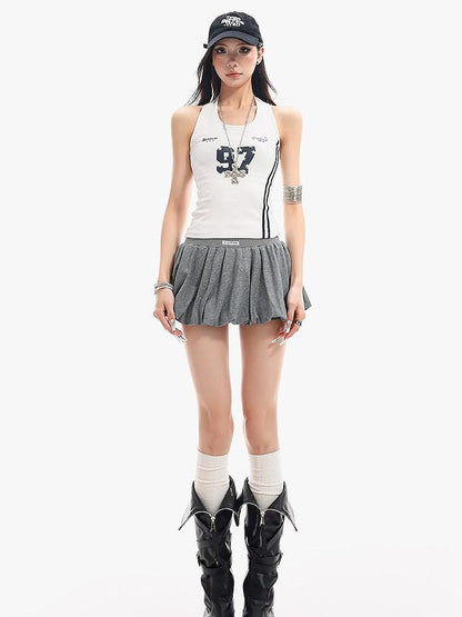 QIUQIU STUDIO Colorblock Patchwork Pleated Puff Mid Waist Lined Women&