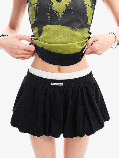QIUQIU STUDIO Colorblock Patchwork Puff A Line Women&