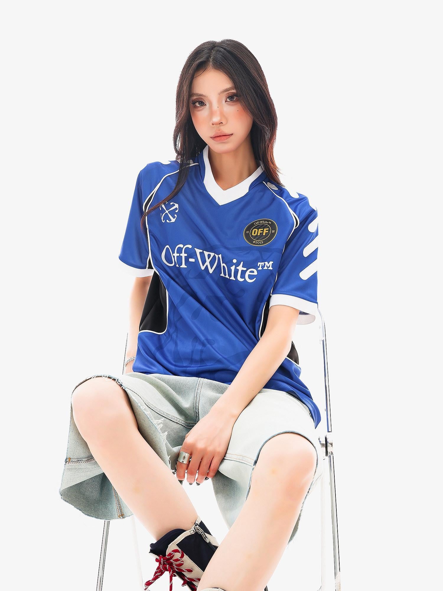 QIUQIU STUDIO Colorblock Striped Number Football Print V-neck Women&