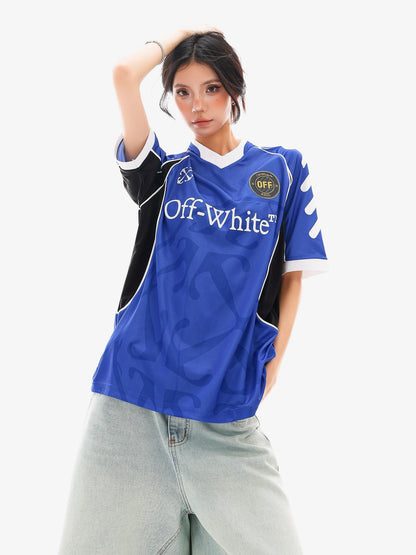 QIUQIU STUDIO Colorblock Striped Number Football Print V-neck Women&