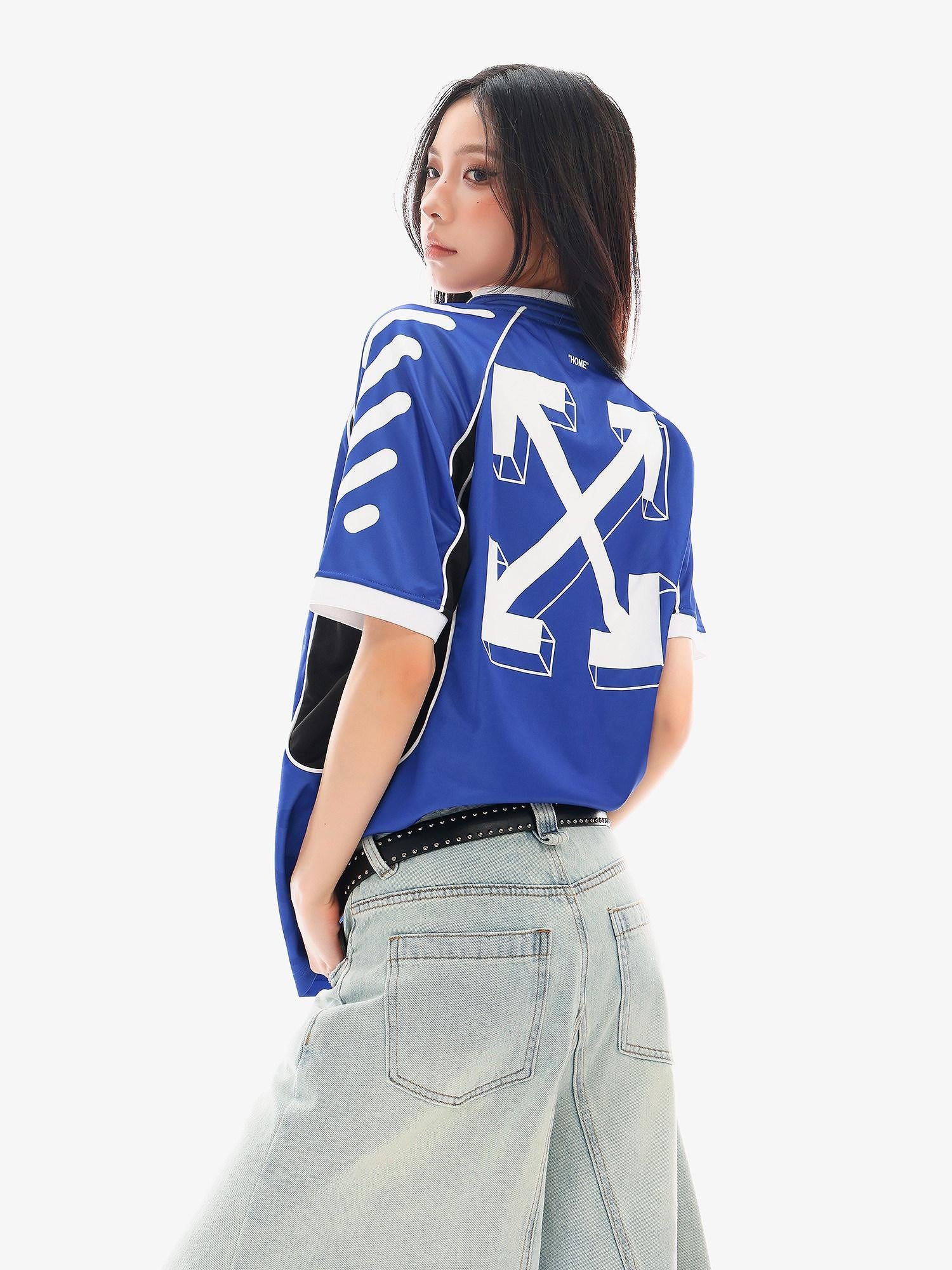QIUQIU STUDIO Colorblock Striped Number Football Print V-neck Women&
