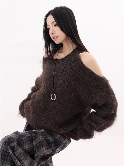 QIUQIU STUDIO Cozy Slouchy Long Sleeve Exposed Back Women&
