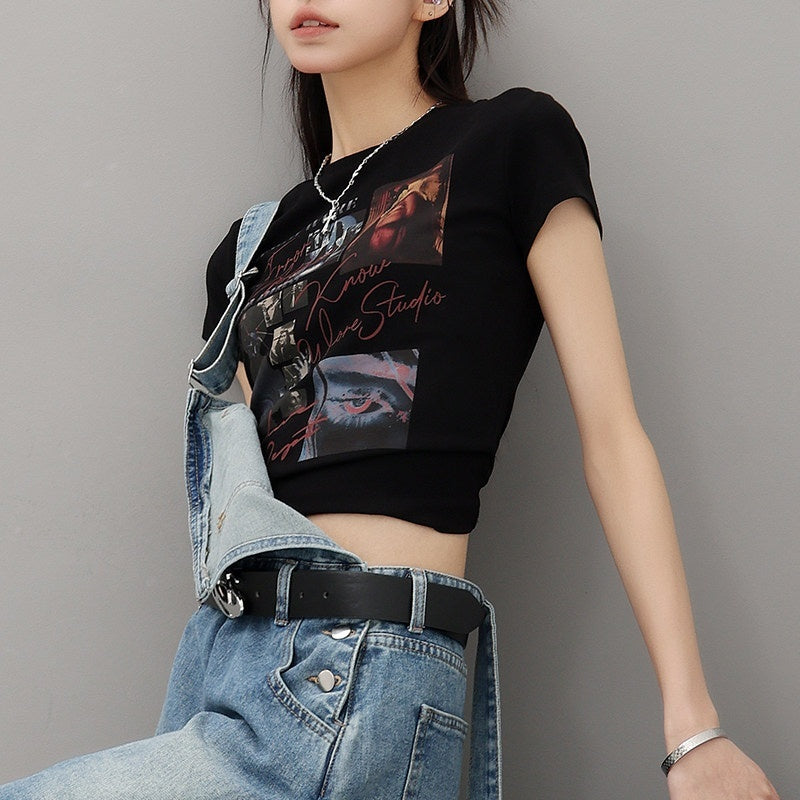 QIUQIU_STUDIO_Creative_Letter_And_Figure_Print_Slim_Fit_Women&