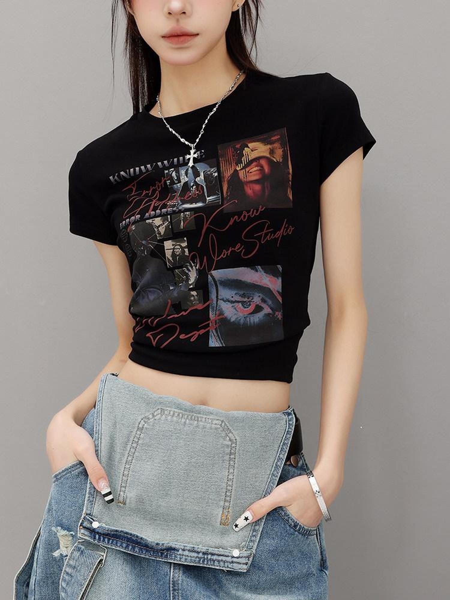 QIUQIU STUDIO Creative Letter And Figure Print Slim Fit Women&