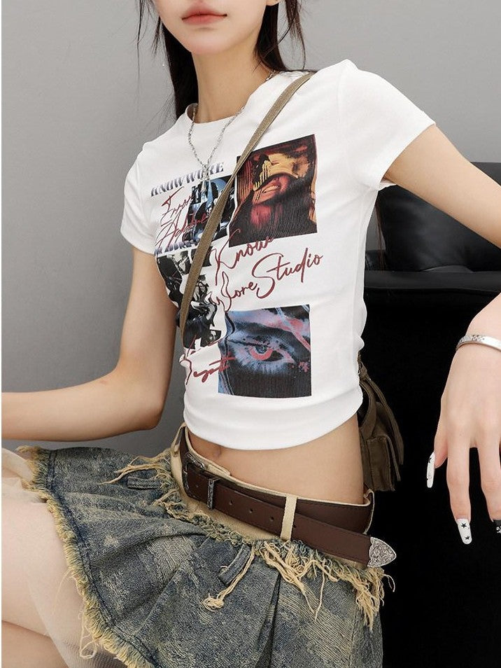 QIUQIU STUDIO Creative Letter And Figure Print Slim Fit Women&
