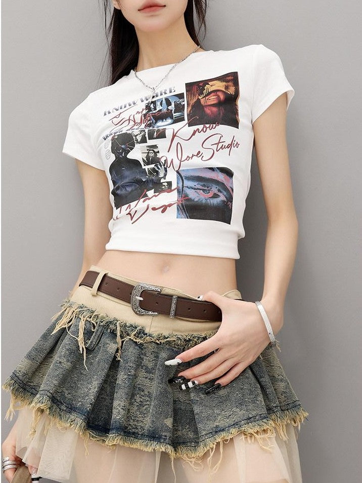 QIUQIU STUDIO Creative Letter And Figure Print Slim Fit Women&