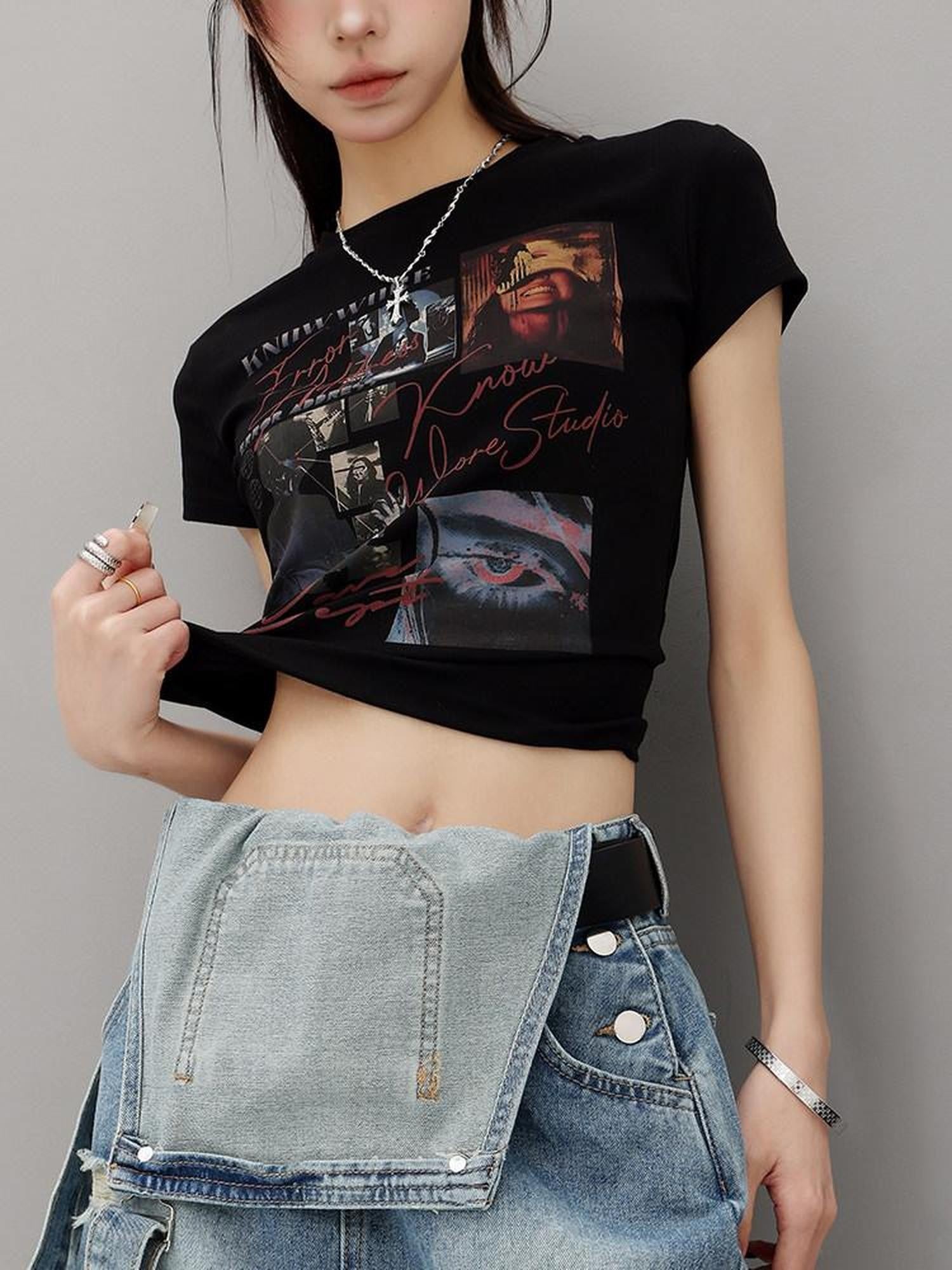 QIUQIU STUDIO Creative Letter And Figure Print Slim Fit Women&