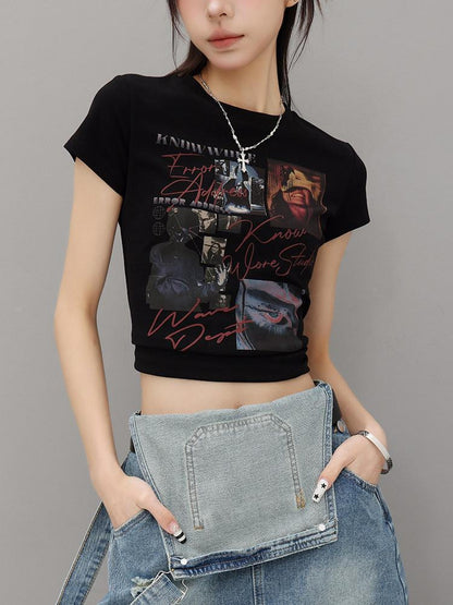 QIUQIU STUDIO Creative Letter And Figure Print Slim Fit Women&