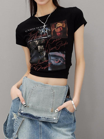 QIUQIU STUDIO Creative Letter And Figure Print Slim Fit Women&