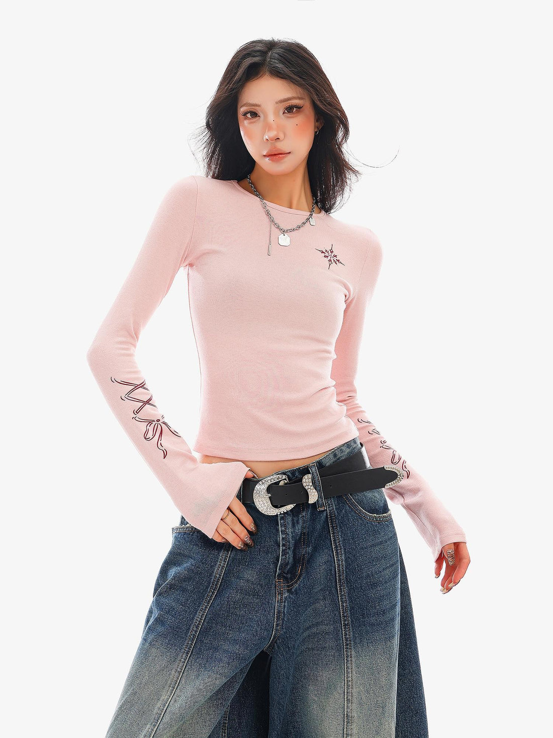 QIUQIU STUDIO Creative Print Slim Fit Crewneck Women&