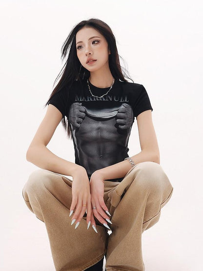 QIUQIU STUDIO Cropped American Lettered Print Crewneck Women&