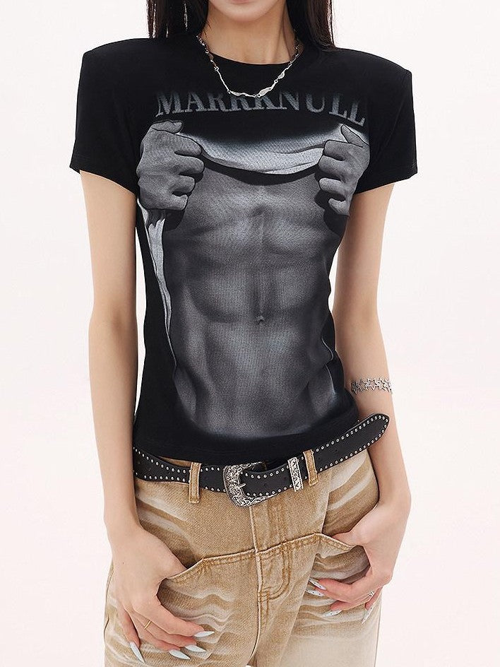 QIUQIU STUDIO Cropped American Lettered Print Crewneck Women&