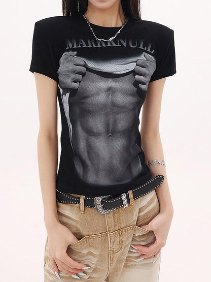QIUQIU STUDIO Cropped American Lettered Print Crewneck Women&