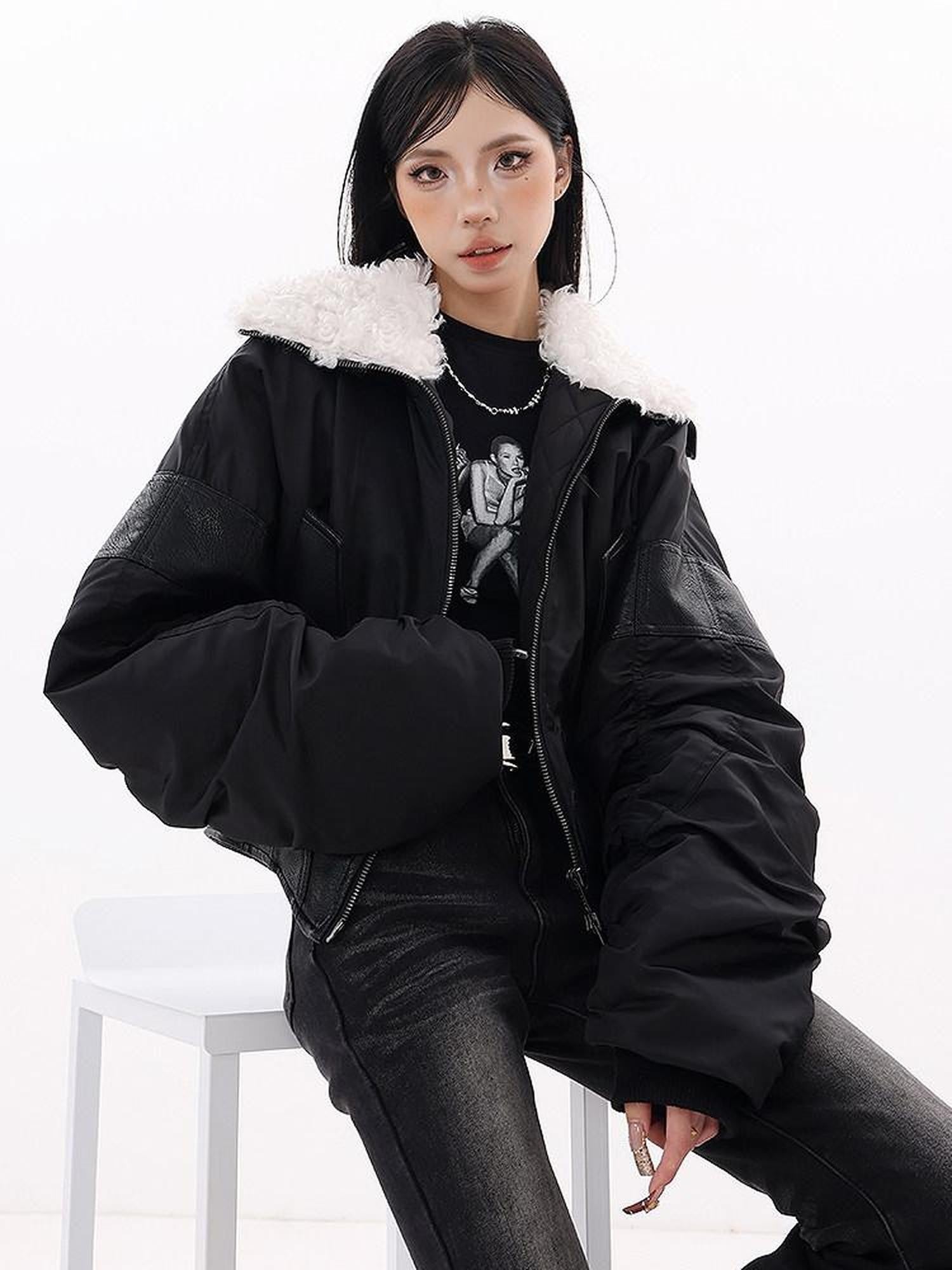 QIUQIU STUDIO Cropped American Utility Fur Collar Women&