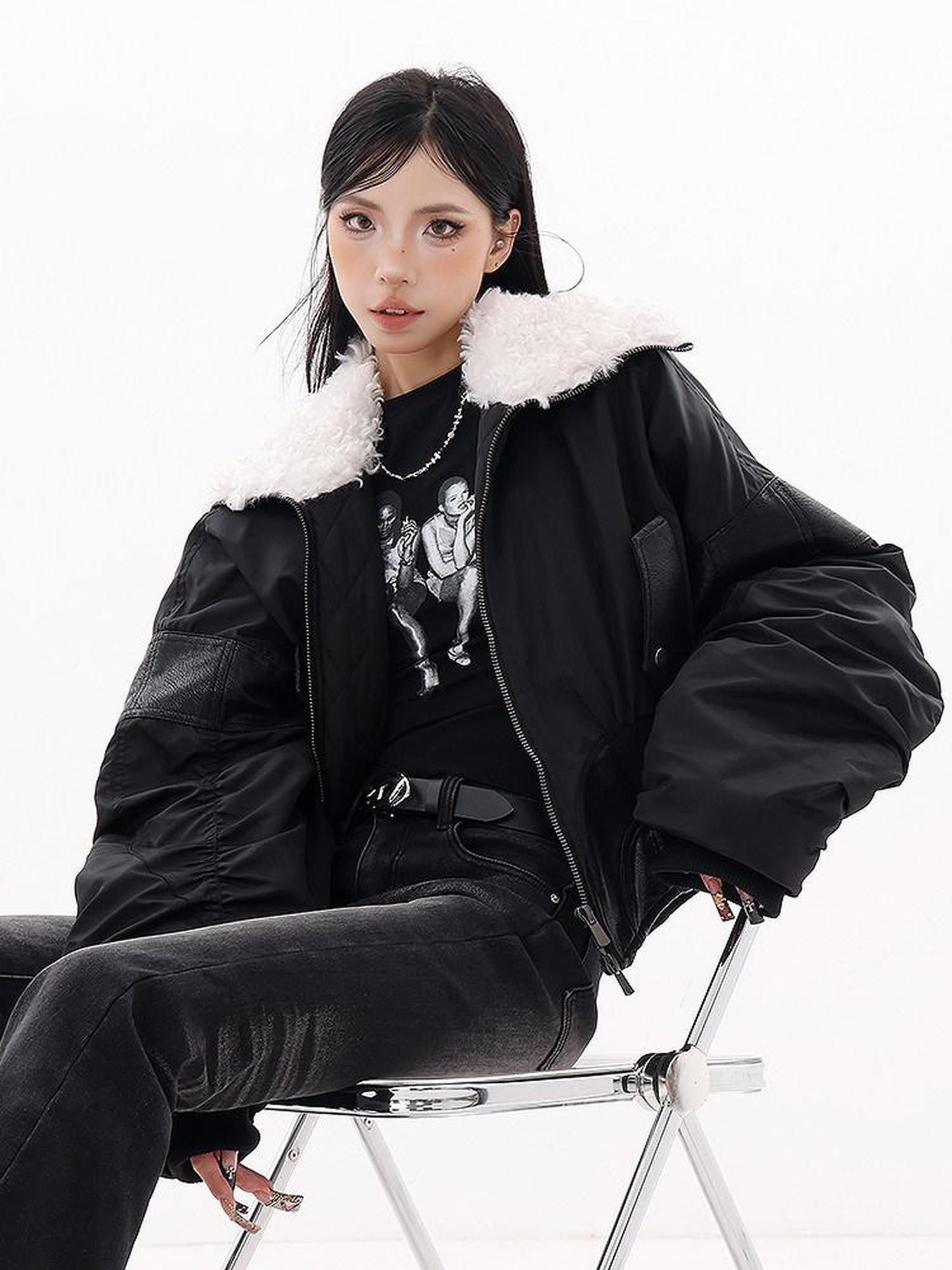 QIUQIU STUDIO Cropped American Utility Fur Collar Women&