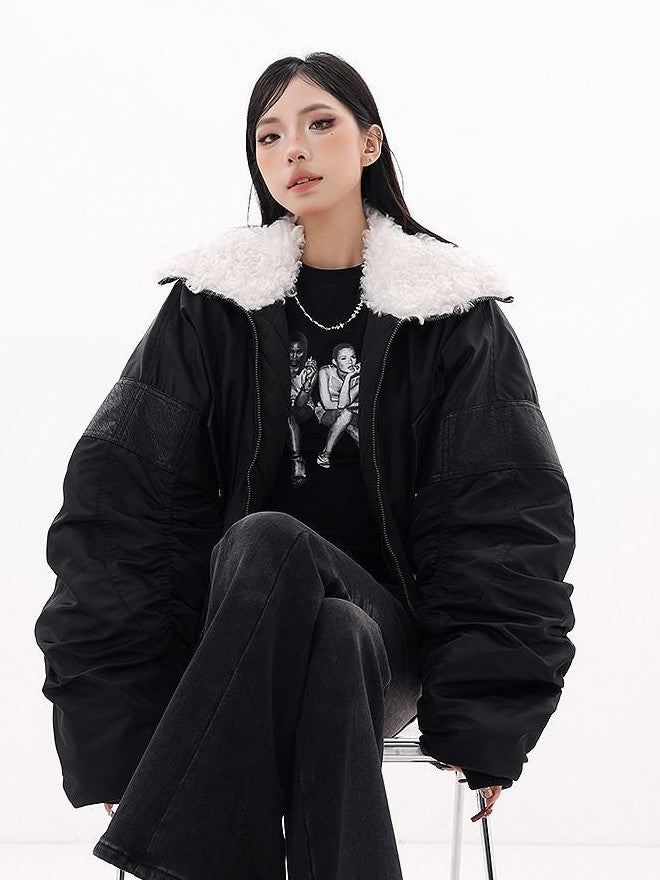 QIUQIU STUDIO Cropped American Utility Fur Collar Women&