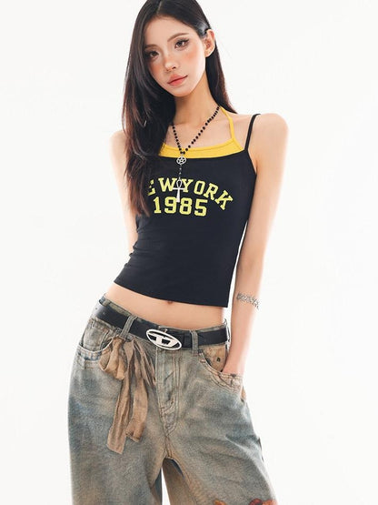QIUQIU STUDIO Cropped Letter Print Padded Slim Fit Casual Women&