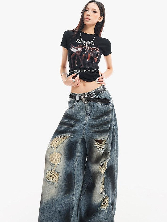 QIUQIU STUDIO Cropped Portrait Print Round Neck Waist Cinch Women&