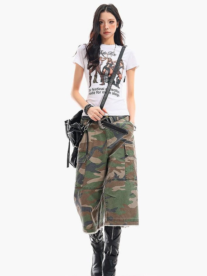 QIUQIU STUDIO Cropped Portrait Print Round Neck Waist Cinch Women&