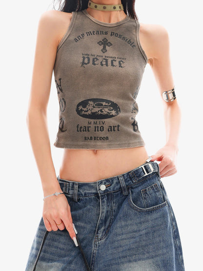 QIUQIU STUDIO Cropped Printed Round Neck Fitted Women&