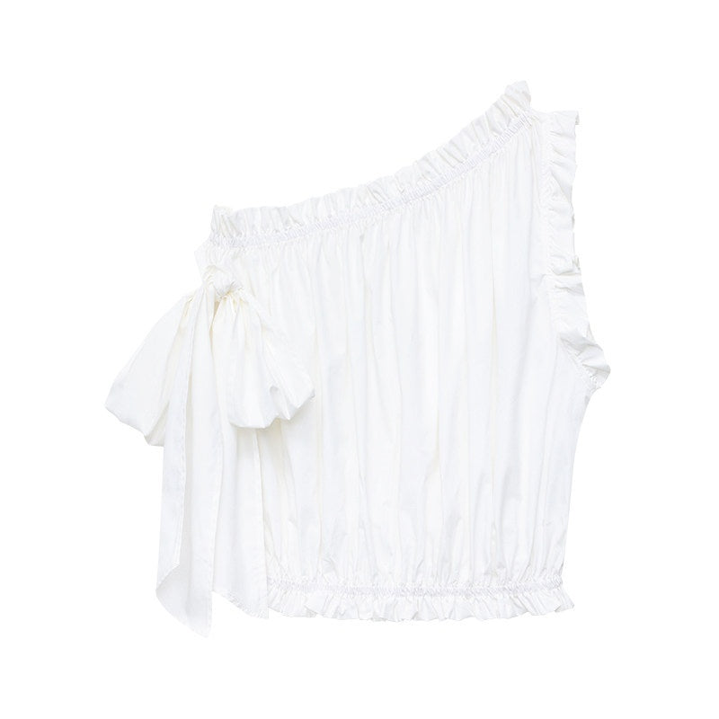 QIUQIU_STUDIO_Cropped_Ruffled_Edge_One_Shoulder_Tie_Strap_Women&