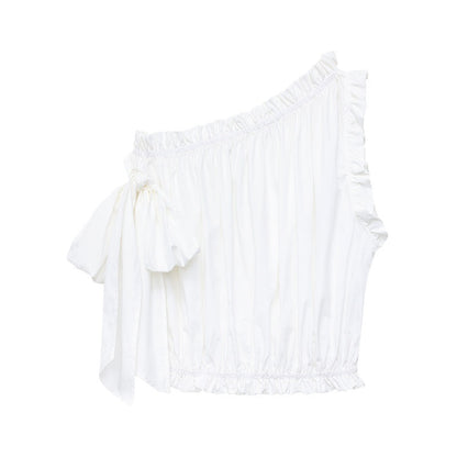 QIUQIU_STUDIO_Cropped_Ruffled_Edge_One_Shoulder_Tie_Strap_Women&