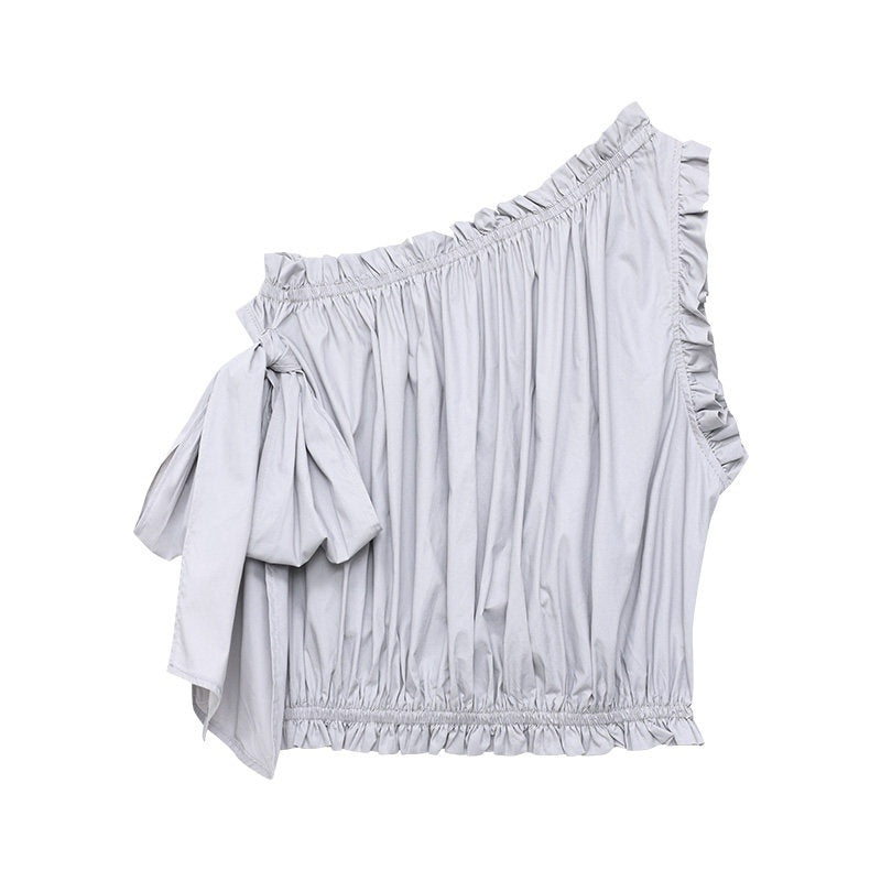QIUQIU_STUDIO_Cropped_Ruffled_Edge_One_Shoulder_Tie_Strap_Women&
