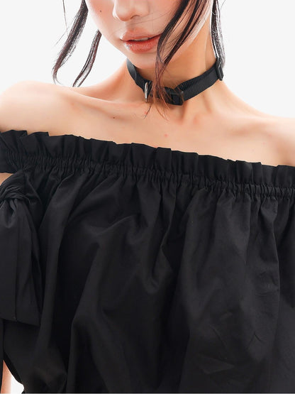 QIUQIU STUDIO Cropped Ruffled Edge One Shoulder Tie Strap Women&